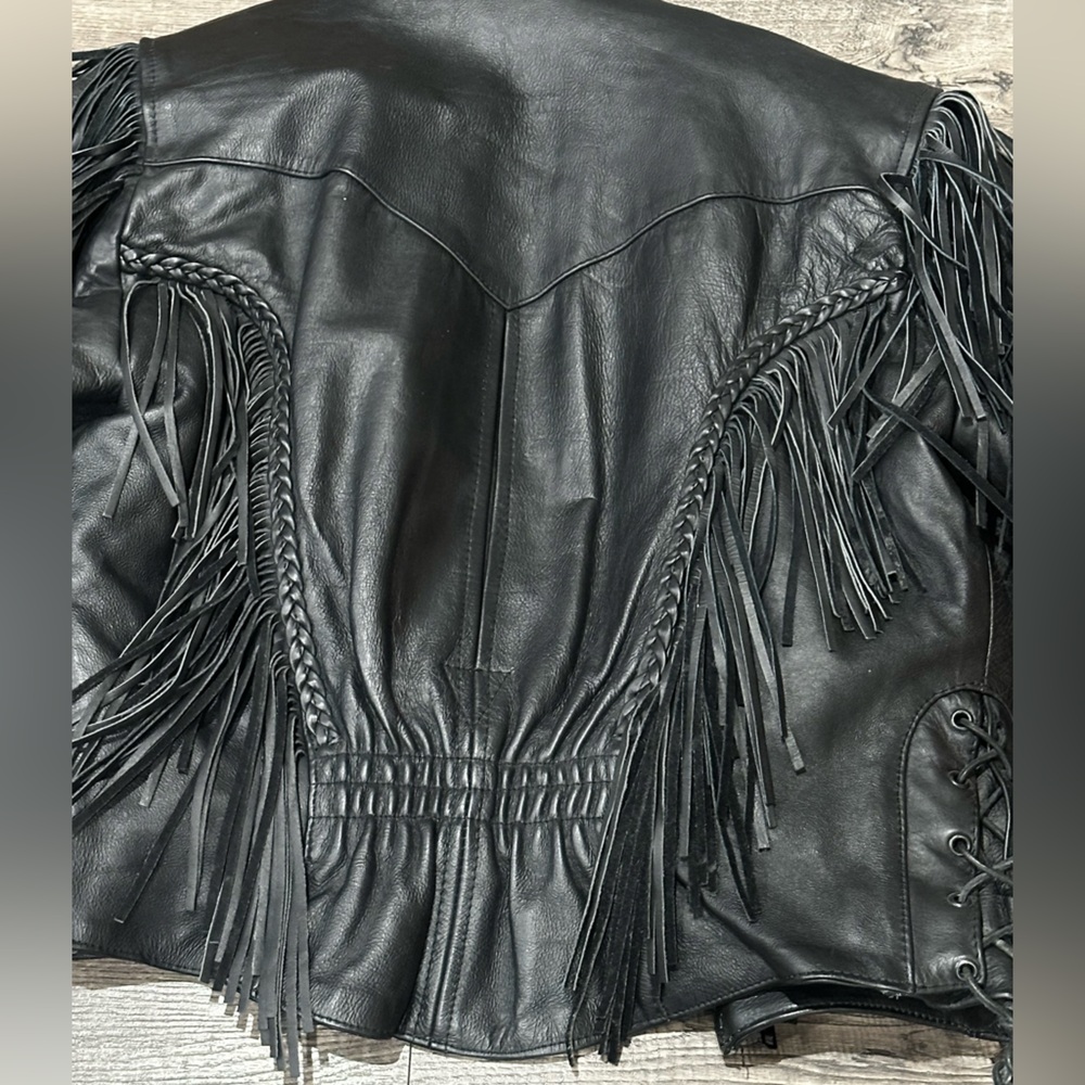 Unik Vtg Black Leather Fringe Jacket - Picture 11 of 16